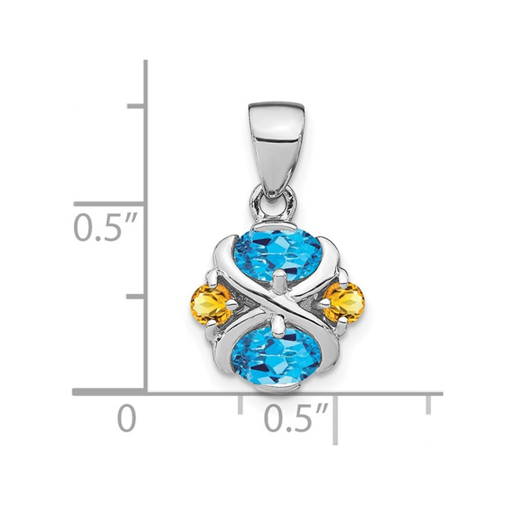 1.10 Carat (ctw) Blue Topaz and Citrine Pendant Necklace in Sterling Silver with Chain Image 2