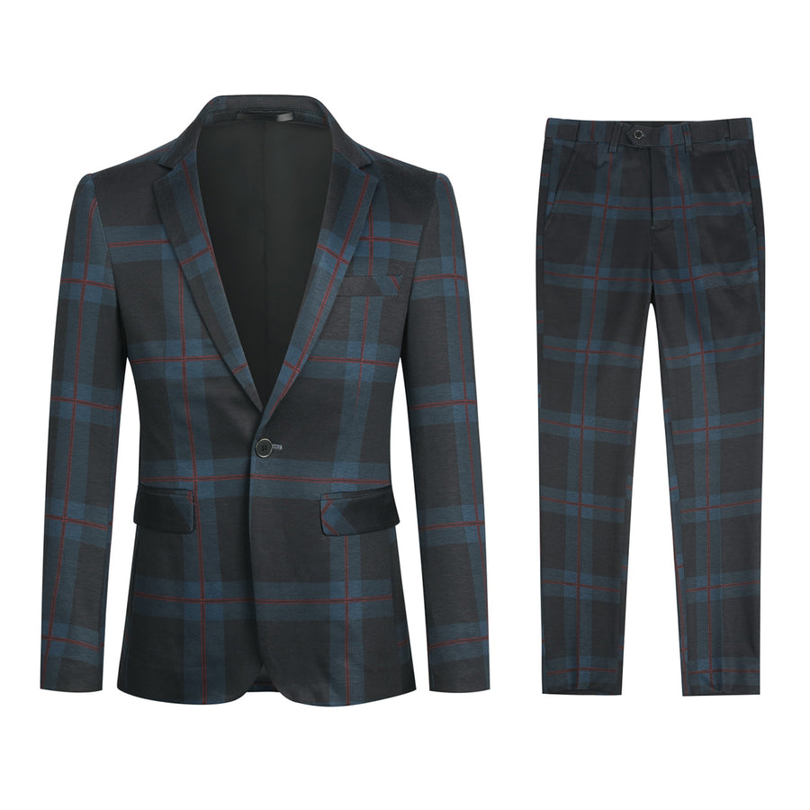 Men 2 Piece Suit Elegant Vintage Plaid Stripe Business Casual Suits Slim Fit Single Button Work Wear Outfits Image 1