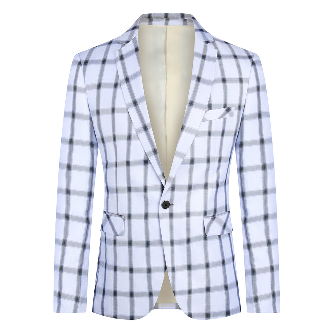 Men Business Blazer Jacket Chic Plaid Notched Lapel One Button Slim Fit Suit Blazers Autumn Spring Long Sleeve Outdoor Image 3