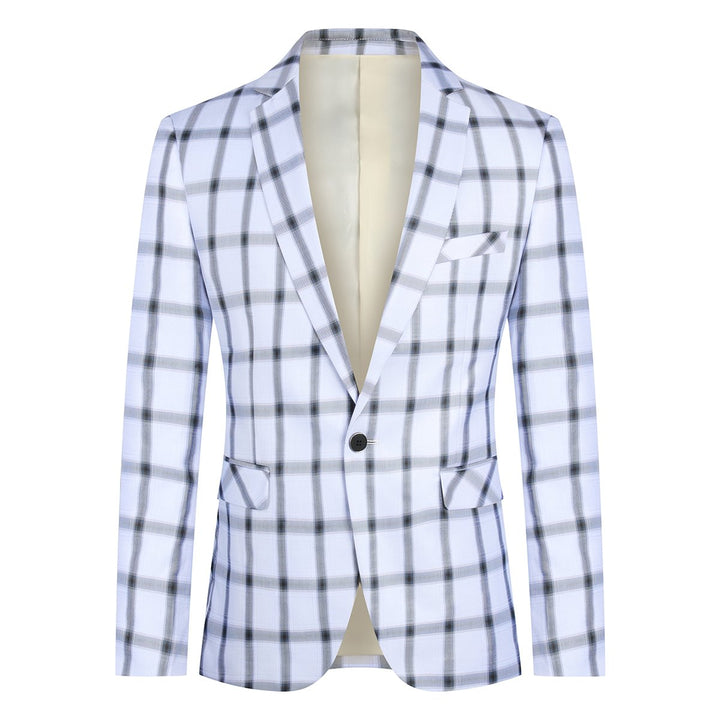 Men Business Blazer Jacket Chic Plaid Notched Lapel One Button Slim Fit Suit Blazers Autumn Spring Long Sleeve Outdoor Image 1