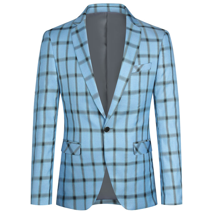 Men Business Blazer Jacket Chic Plaid Notched Lapel One Button Slim Fit Suit Blazers Autumn Spring Long Sleeve Outdoor Image 4