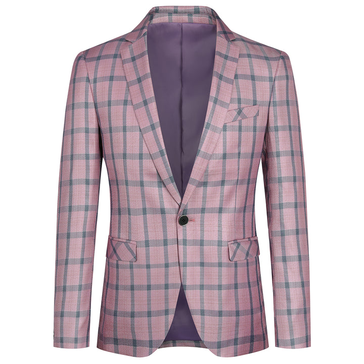 Men Business Blazer Jacket Chic Plaid Notched Lapel One Button Slim Fit Suit Blazers Autumn Spring Long Sleeve Outdoor Image 1