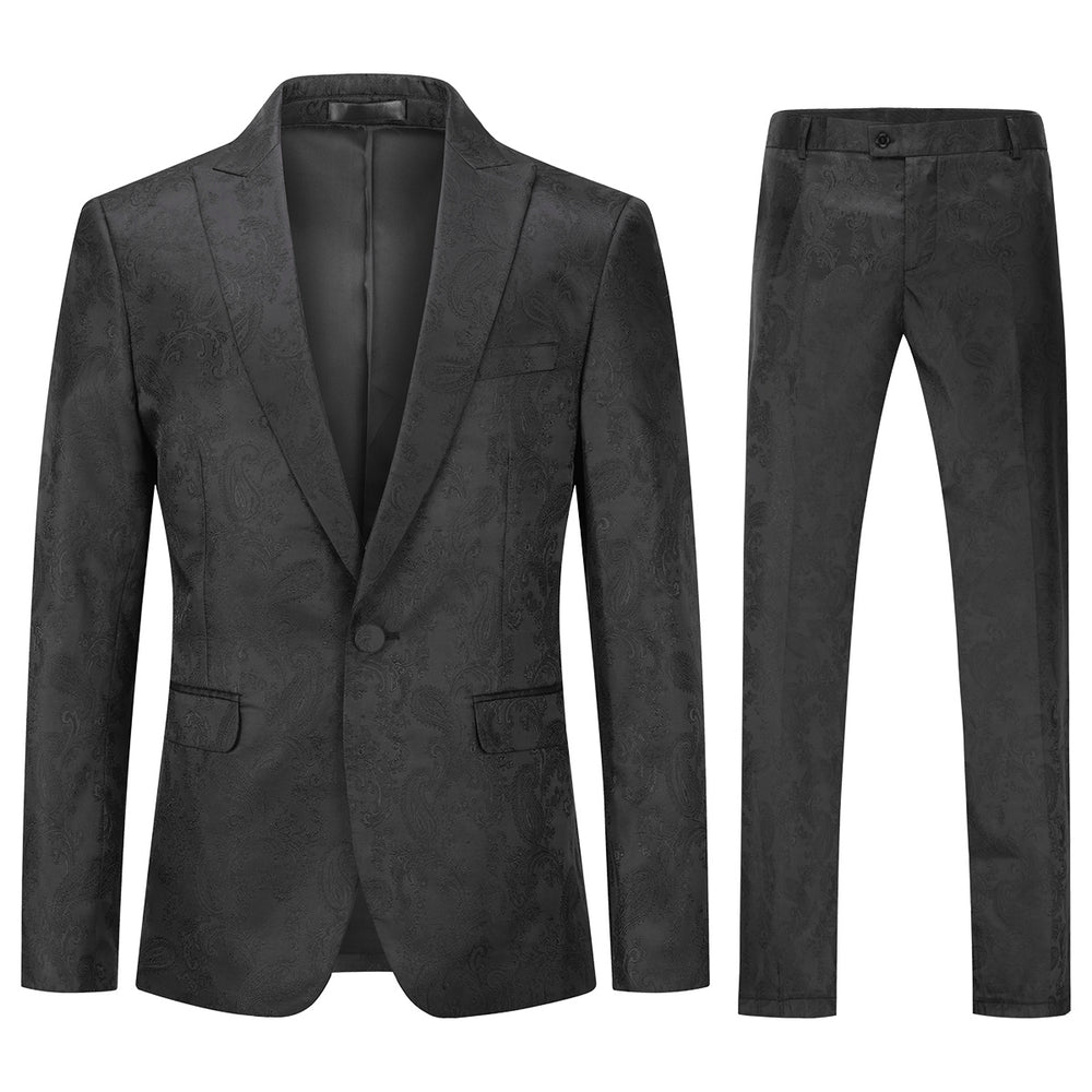 Men 2 Pieces Business Suit Wedding Groom Floral Jacquard Suits Single Button Slim Fit Men Blazer Trousers Image 2