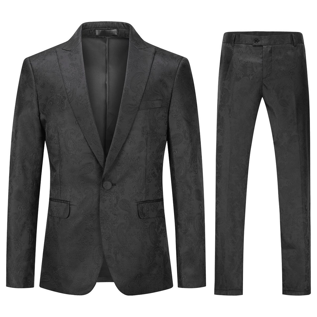 Men 2 Pieces Business Suit Wedding Groom Floral Jacquard Suits Single Button Slim Fit Men Blazer Trousers Image 1
