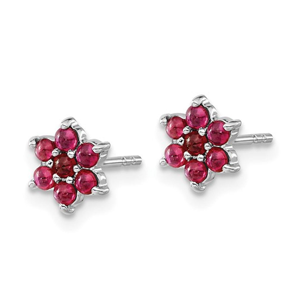 1.15 Carats (ctw) Ruby Flower Earrings in 14K White Gold Image 2