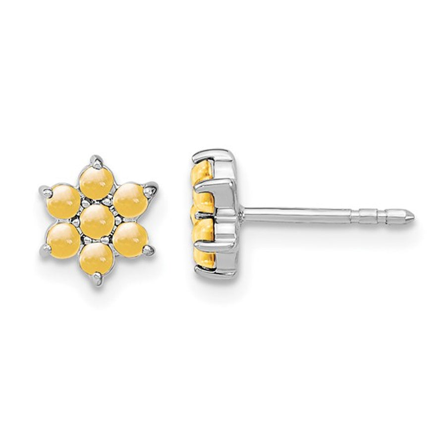 1.15 Carat (ctw) Citrine Flower Button Earrings in 14K White Gold Image 1