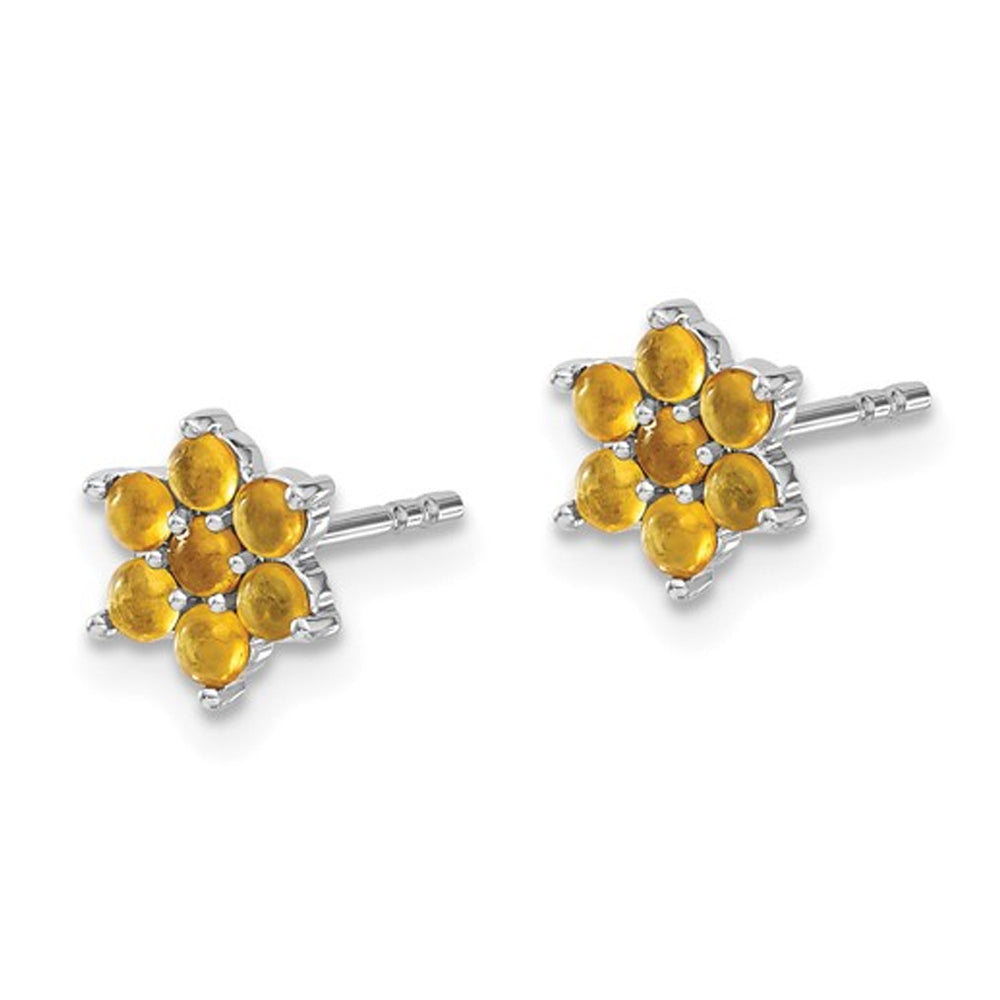 1.15 Carat (ctw) Citrine Flower Button Earrings in 14K White Gold Image 2