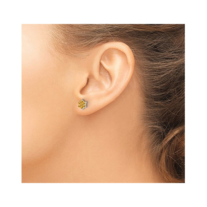 1.15 Carat (ctw) Citrine Flower Button Earrings in 14K White Gold Image 3