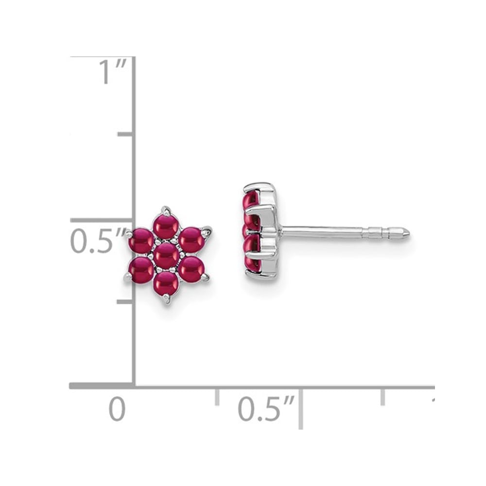 1.15 Carats (ctw) Ruby Flower Earrings in 14K White Gold Image 4