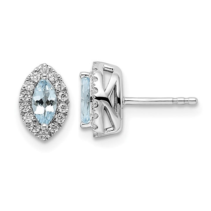 2/5 Carat (ctw) Aquamarine Halo Earrings in 14K White Gold with Lab-Grown Diamonds Image 1