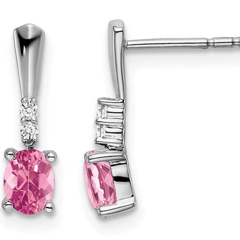 7/10 Carat (ctw) Pink Tourmaline Earrings in 14K White Gold with Accent Diamonds Image 1