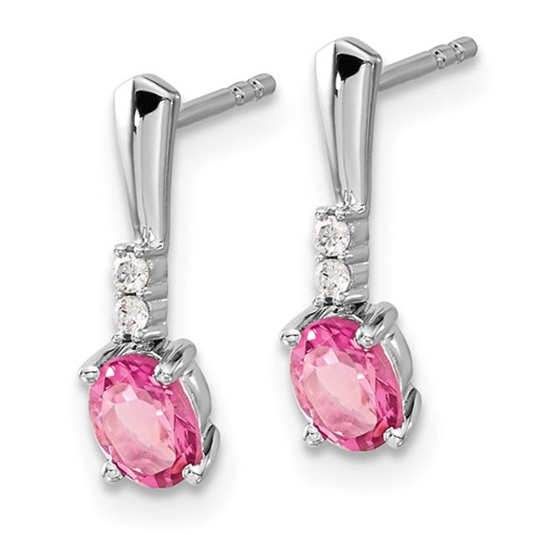 7/10 Carat (ctw) Pink Tourmaline Earrings in 14K White Gold with Accent Diamonds Image 2