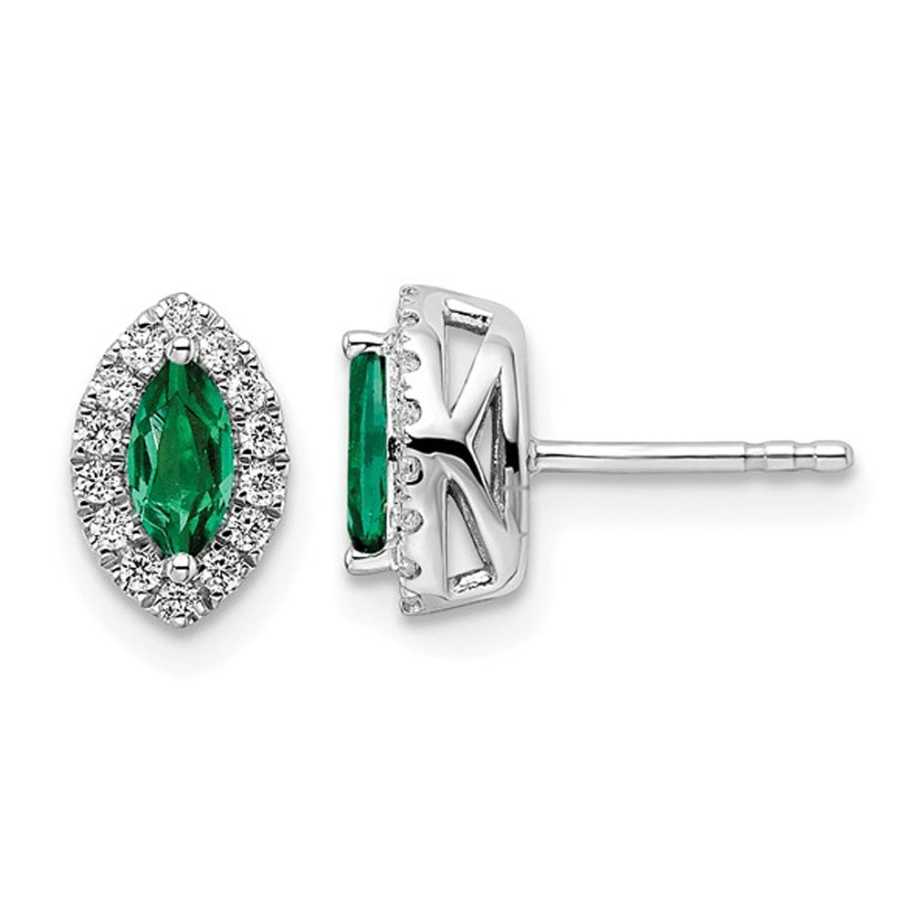 3/5 Carat (ctw) Lab-Created Emerald Halo Earrings in 14K White Gold Earrings with Lab-Grown Diamonds Image 1
