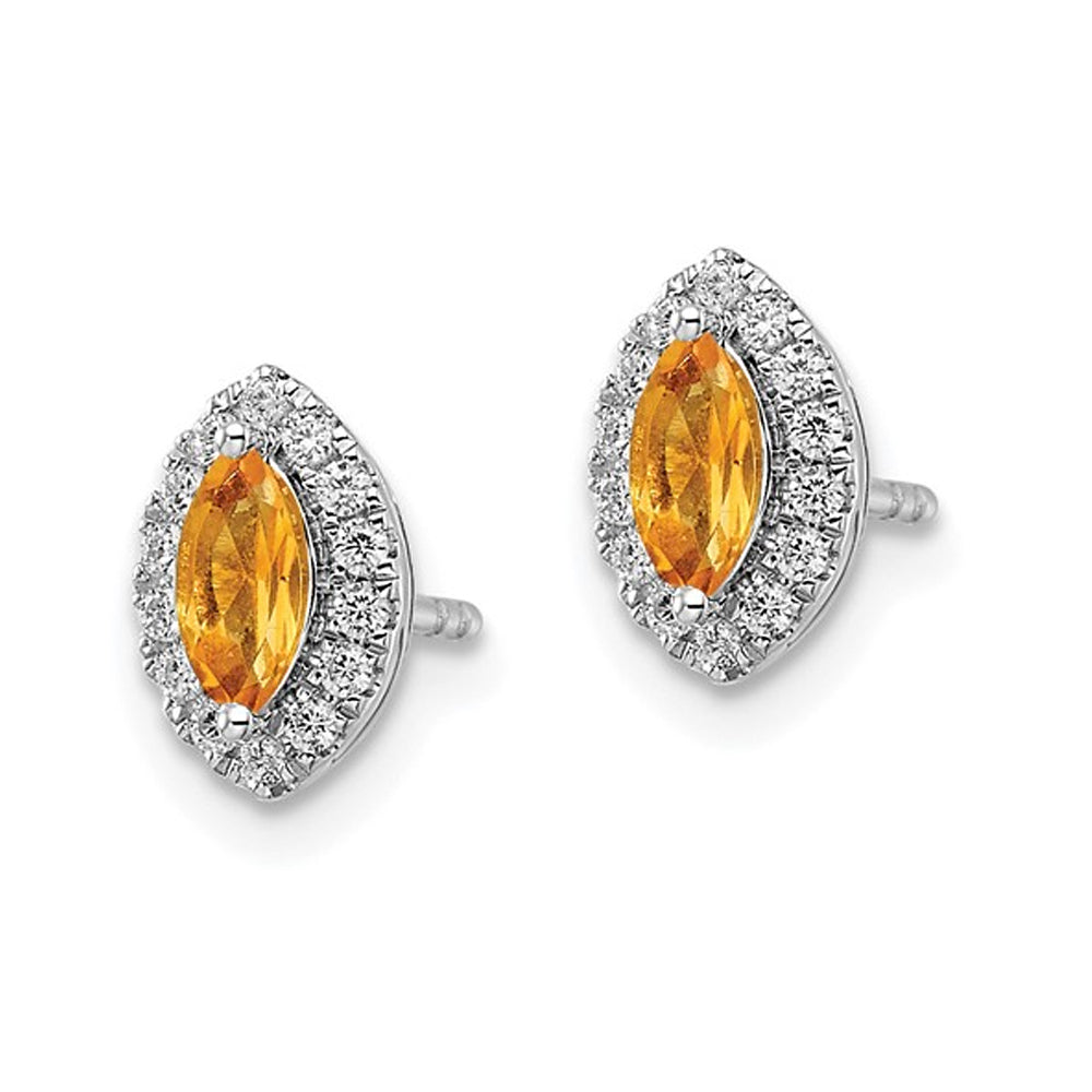 2/5 Carat (ctw) Citrine Halo Earrings in 14K White Gold with Lab-Grown Diamonds Image 3