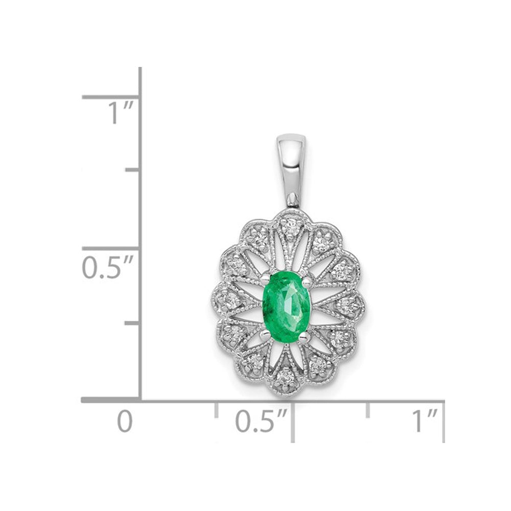 1/3 Carat (ctw) Emerald Pendant Necklace in 14K White Gold with Diamonds and Chain Image 2
