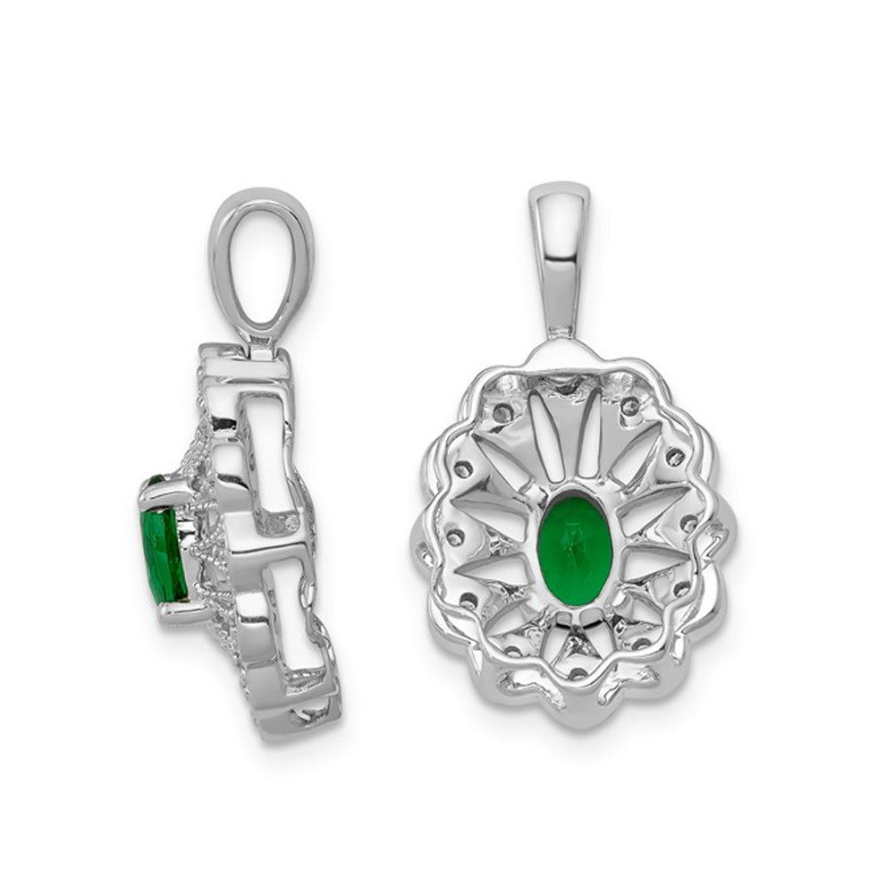 1/3 Carat (ctw) Emerald Pendant Necklace in 14K White Gold with Diamonds and Chain Image 3