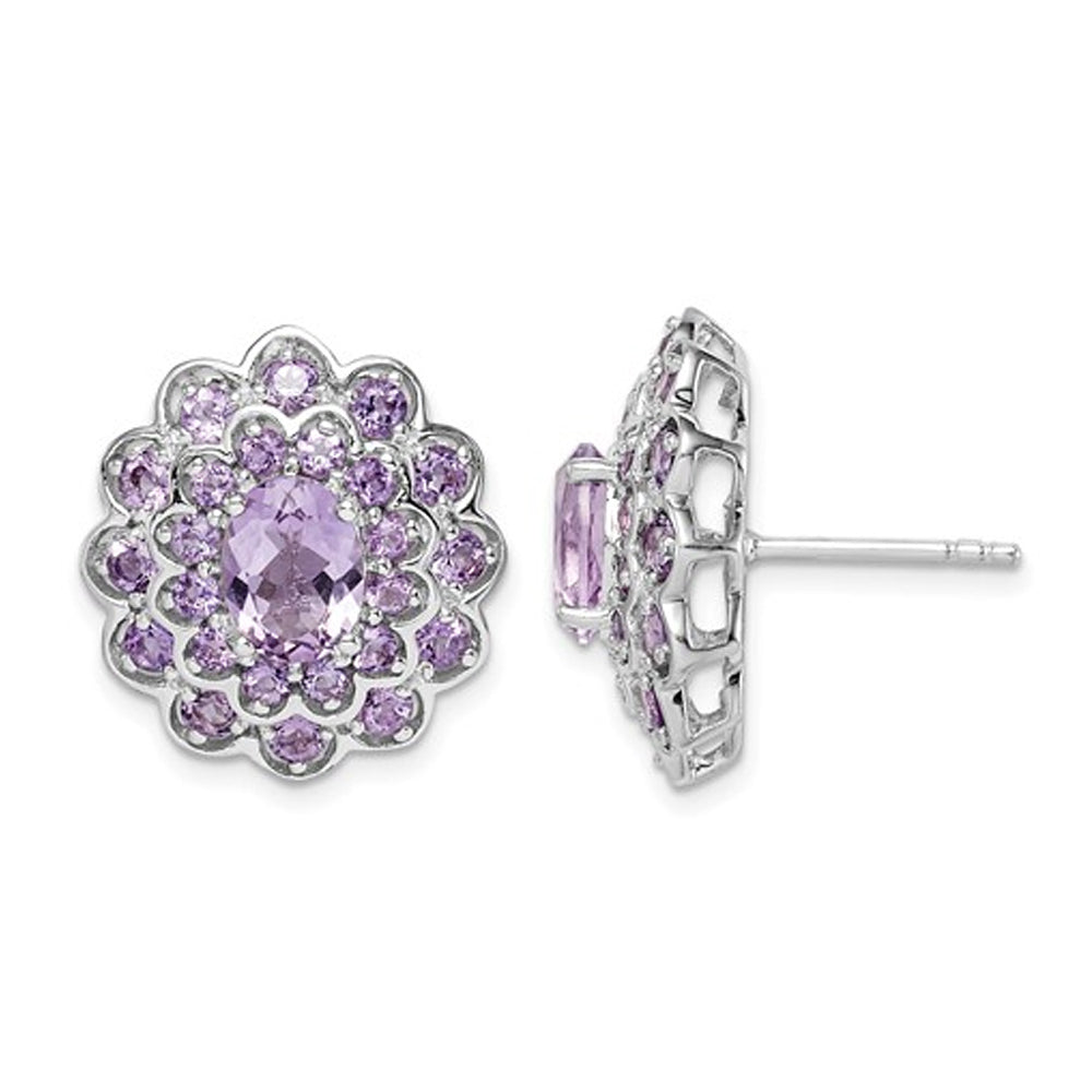 3.85 Carat (ctw) Purple Amethyst Flower Earrings in Sterling Silver Image 1