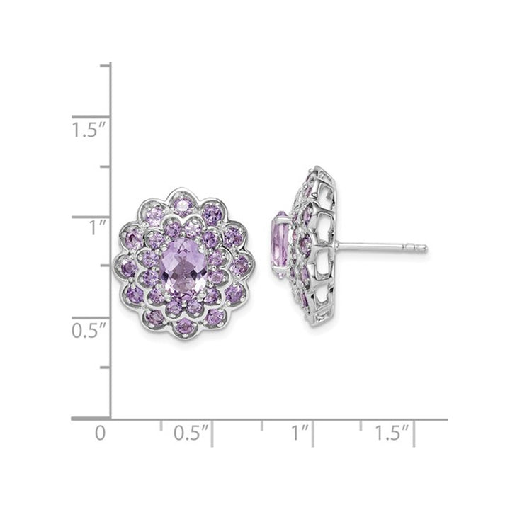 3.85 Carat (ctw) Purple Amethyst Flower Earrings in Sterling Silver Image 3