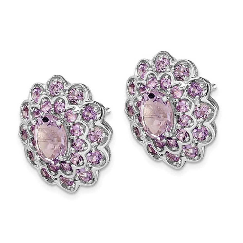 3.85 Carat (ctw) Purple Amethyst Flower Earrings in Sterling Silver Image 4