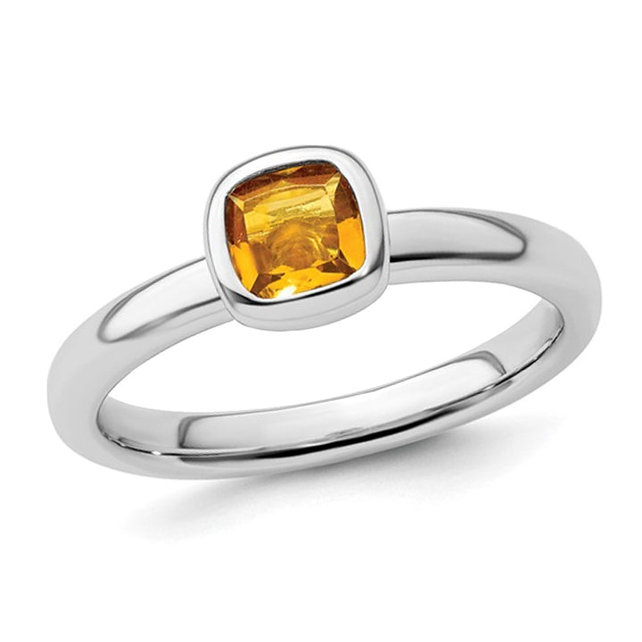 1/2 Carat (ctw) Cushion-Cut Citrine Ring in Sterling Silver Image 1