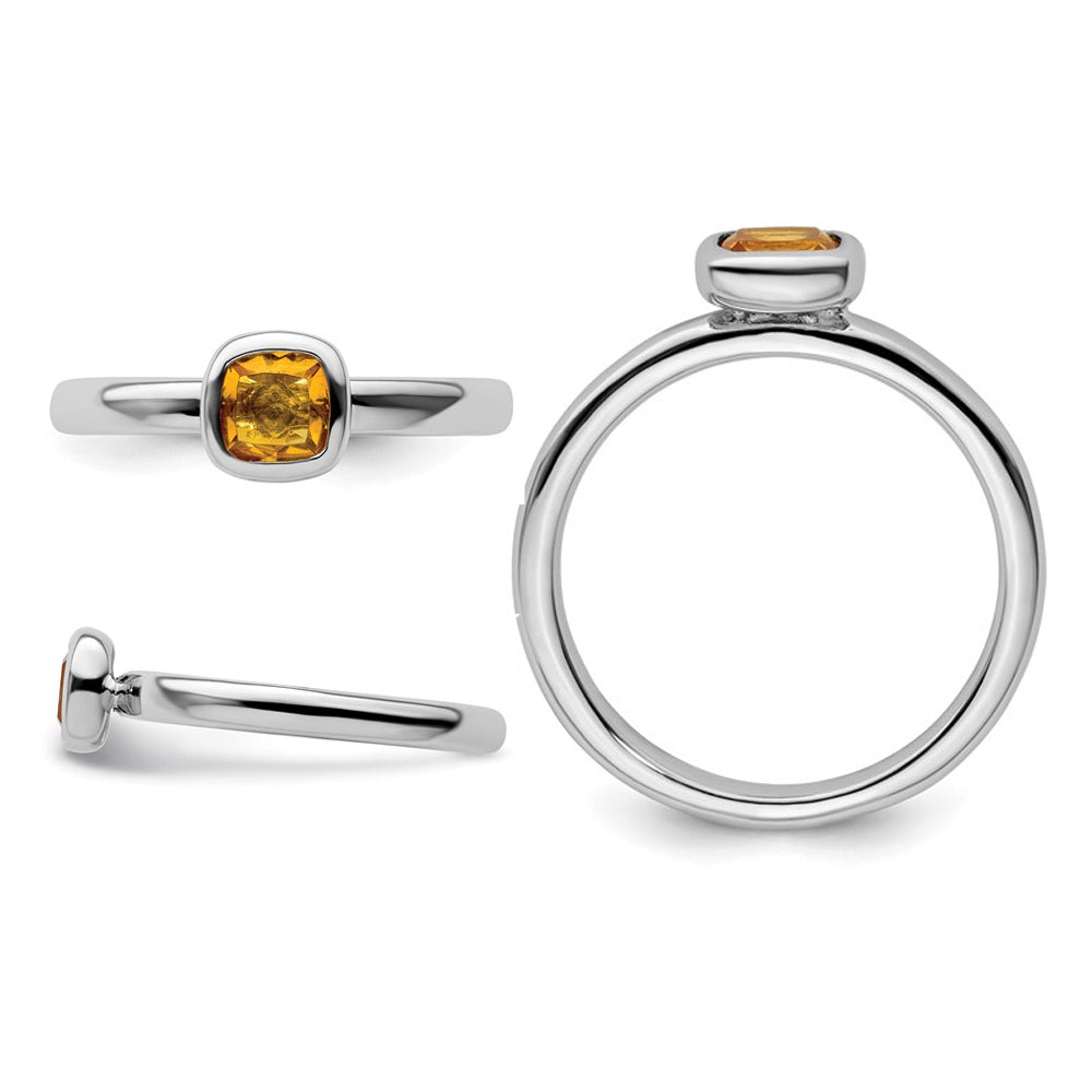 1/2 Carat (ctw) Cushion-Cut Citrine Ring in Sterling Silver Image 2