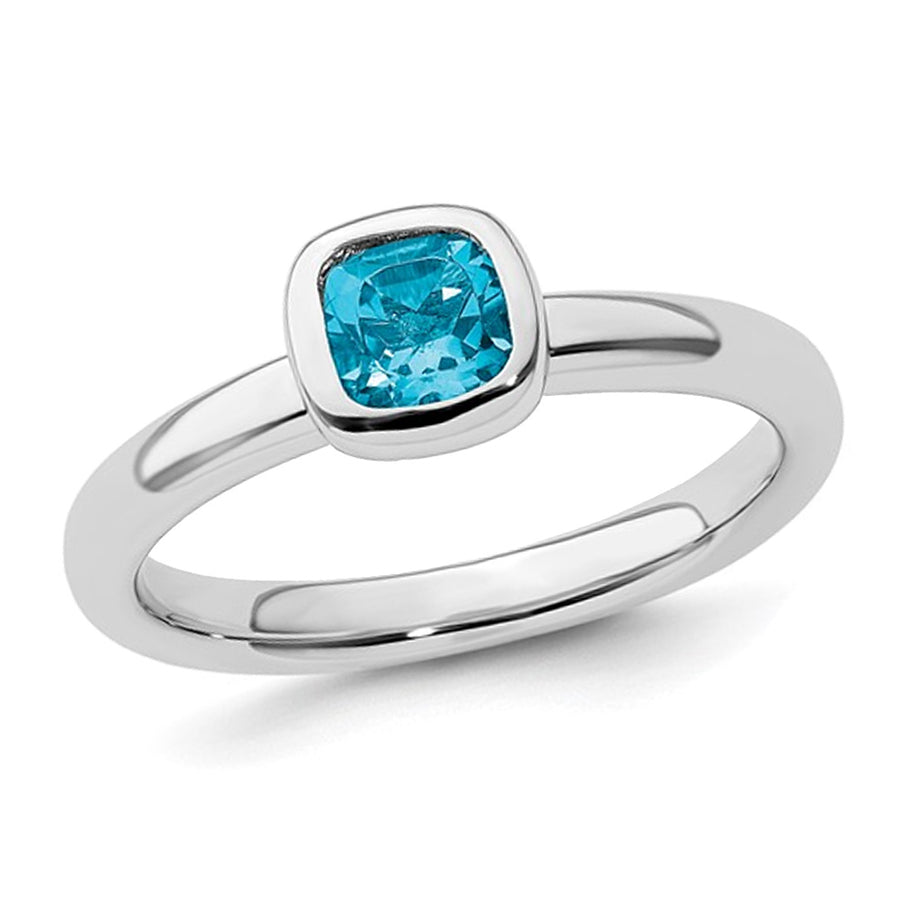 3/5 Carat (ctw) Cushion-Cut Blue Topaz Ring in Sterling Silver Image 1