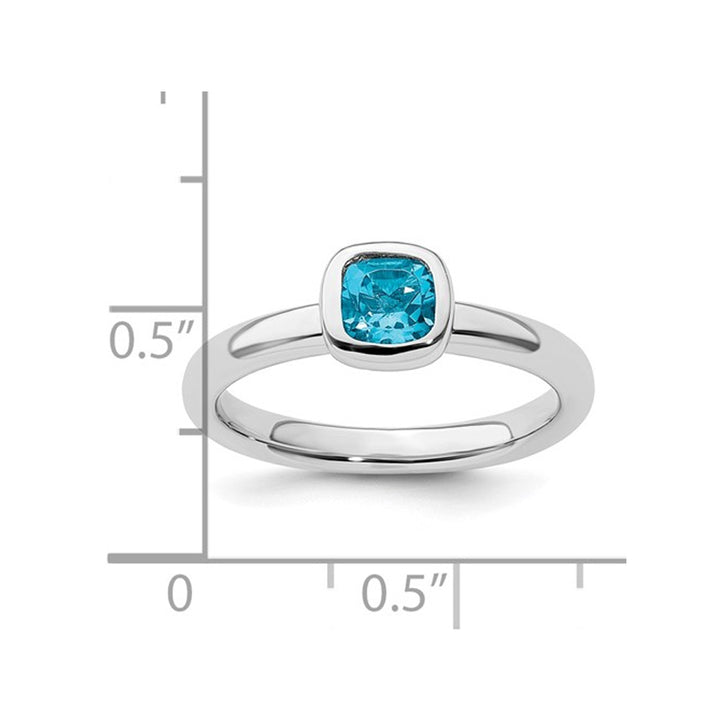 3/5 Carat (ctw) Cushion-Cut Blue Topaz Ring in Sterling Silver Image 3