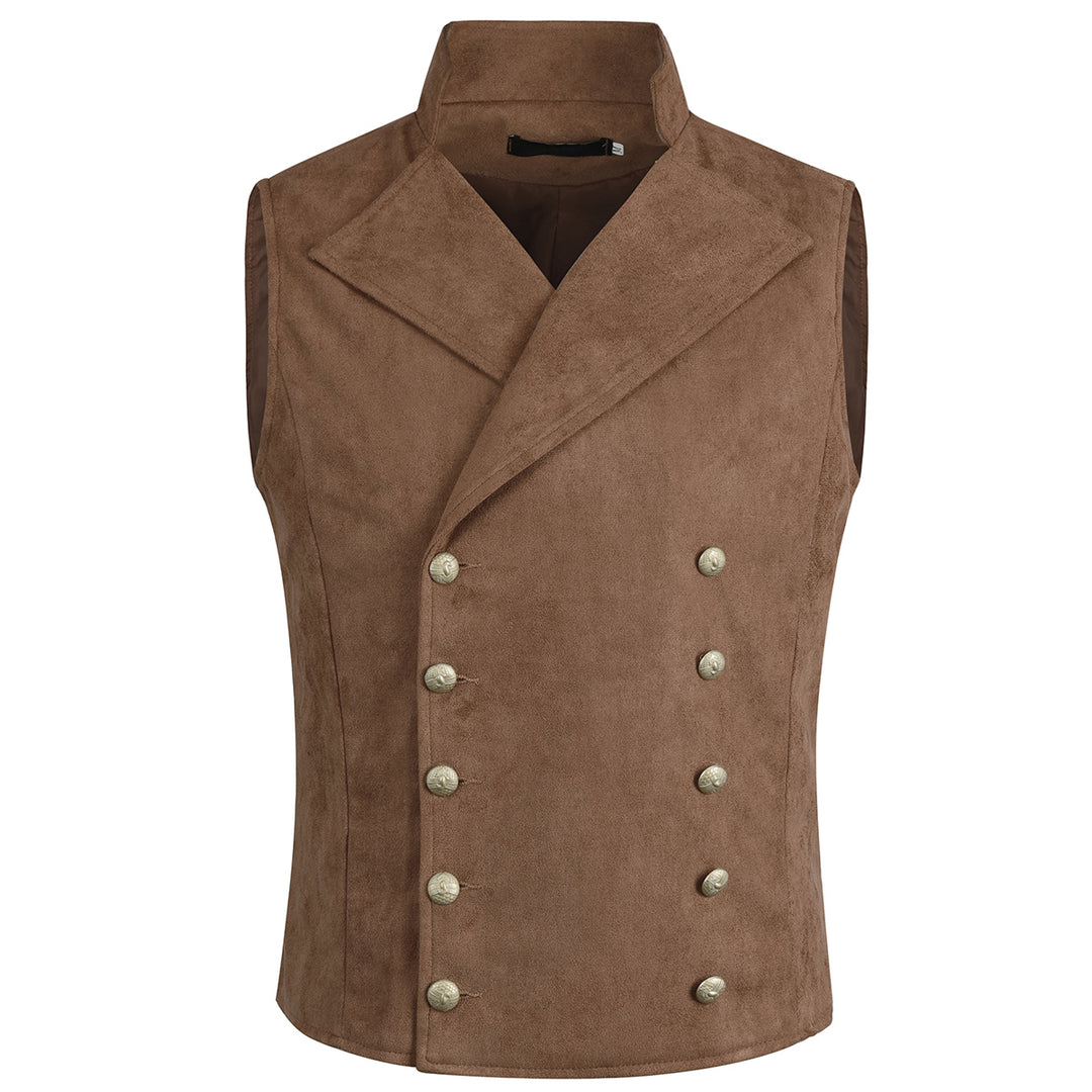 Men Vest Jacket Eleagnt Double Breasted Velvet Dress Vests Outdoor Sleeveless Stand Collar Waistcoat Image 2