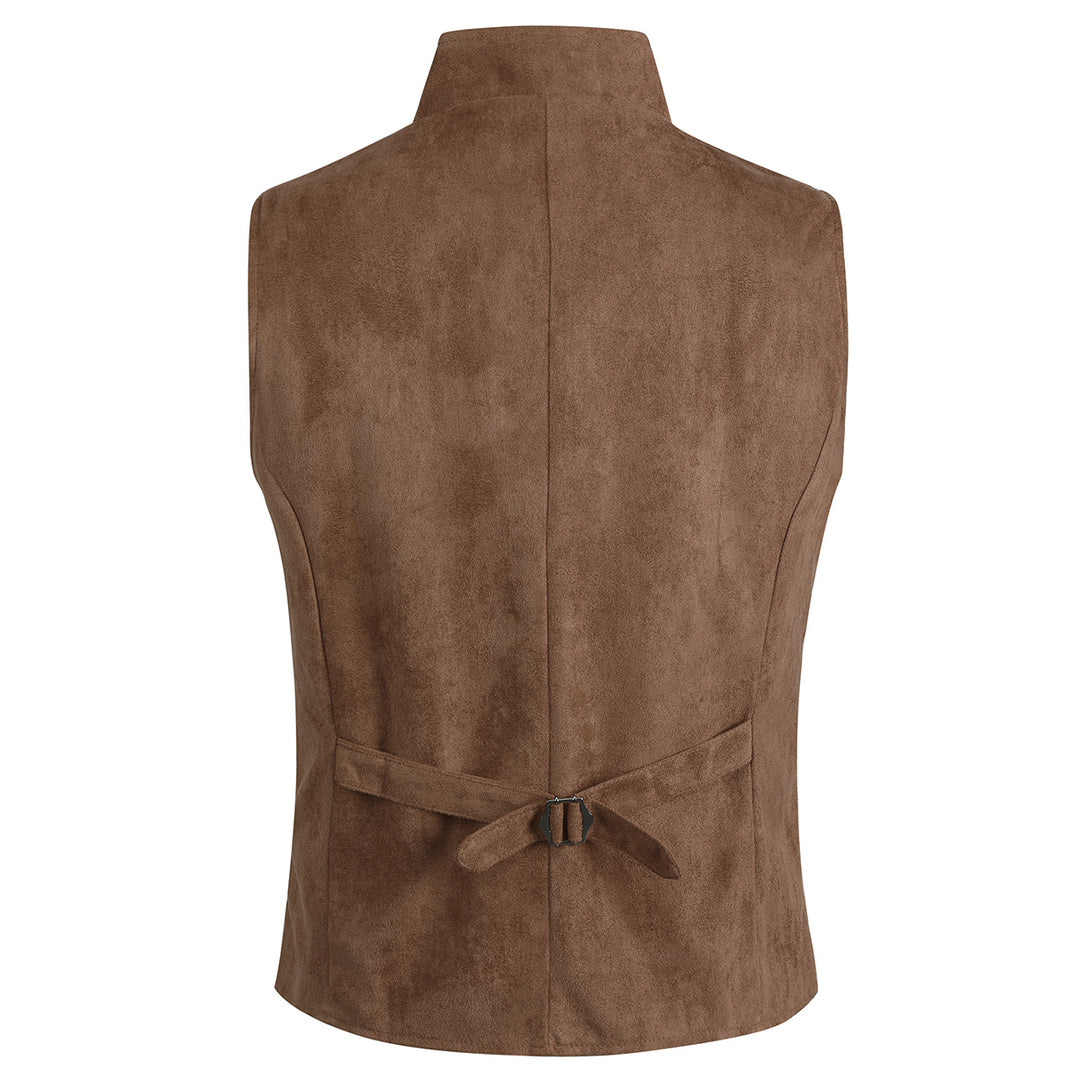 Men Vest Jacket Eleagnt Double Breasted Velvet Dress Vests Outdoor Sleeveless Stand Collar Waistcoat Image 3