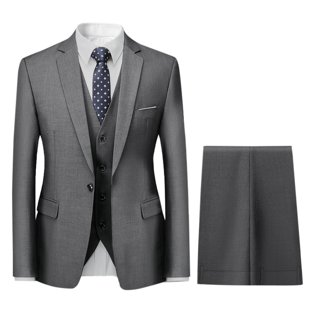 Men Slim Fit Suit 3 Piece Business Casual Formal Dress Suits Single Button Solid Color Groom Wedding Male Blazer Vest Image 3