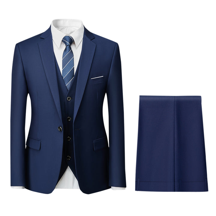 Men Slim Fit Suit 3 Piece Business Casual Formal Dress Suits Single Button Solid Color Groom Wedding Male Blazer Vest Image 1