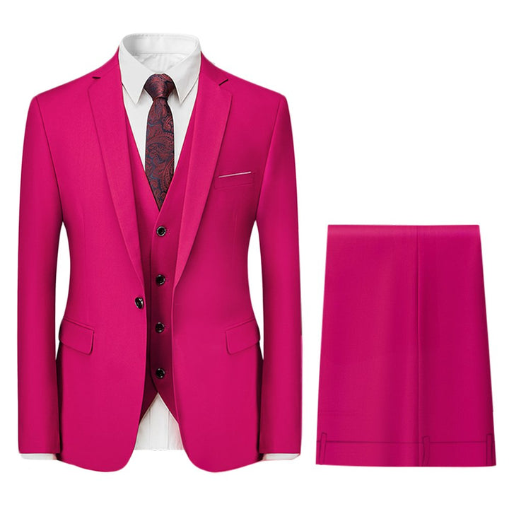3 Pieces Men Suit Elegant Slim Fit Blazer Suit Set Single Button Solid Color Long Sleeve Wedding Party Business Suits Image 1