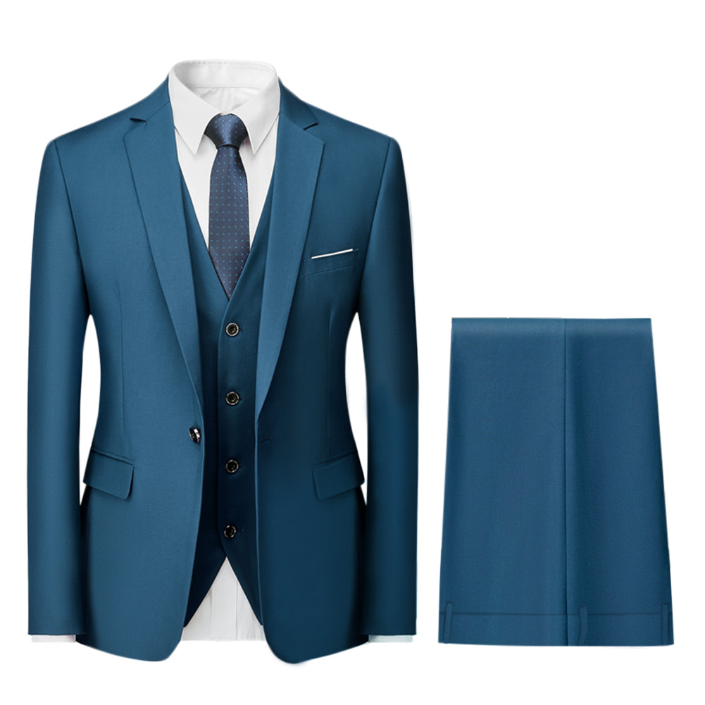 3 Pieces Men Suit Elegant Slim Fit Blazer Suit Set Single Button Solid Color Long Sleeve Wedding Party Business Suits Image 3