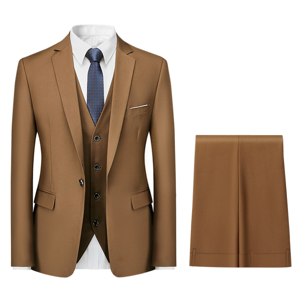 3 Pieces Men Suit Elegant Slim Fit Blazer Suit Set Single Button Solid Color Long Sleeve Wedding Party Business Suits Image 1