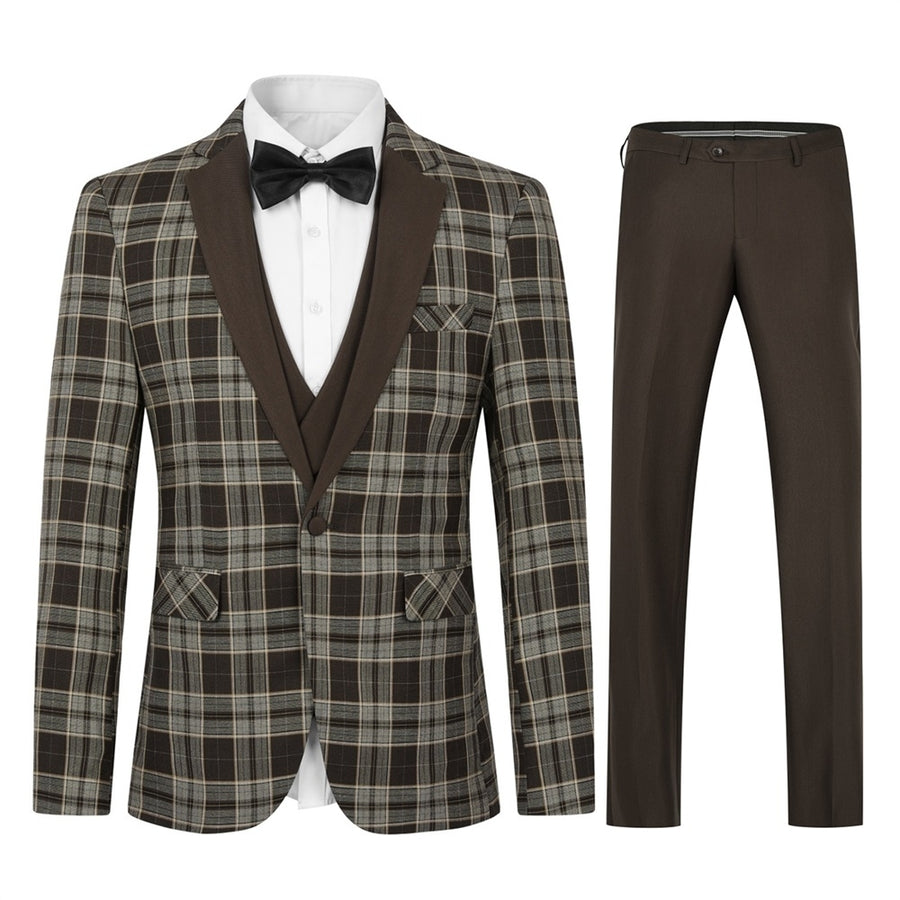 2PCS Men Suit Set Wedding Vintage Plaid Blazer Suits Long Sleeve One Buttton Slim Fit Autumn Jacket + Pant Image 1