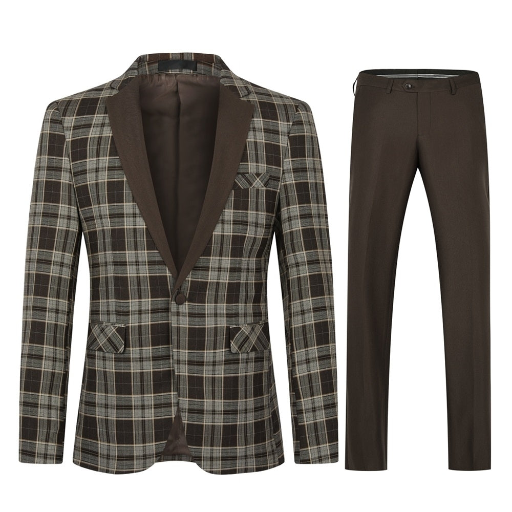 2PCS Men Suit Set Wedding Vintage Plaid Blazer Suits Long Sleeve One Buttton Slim Fit Autumn Jacket + Pant Image 2