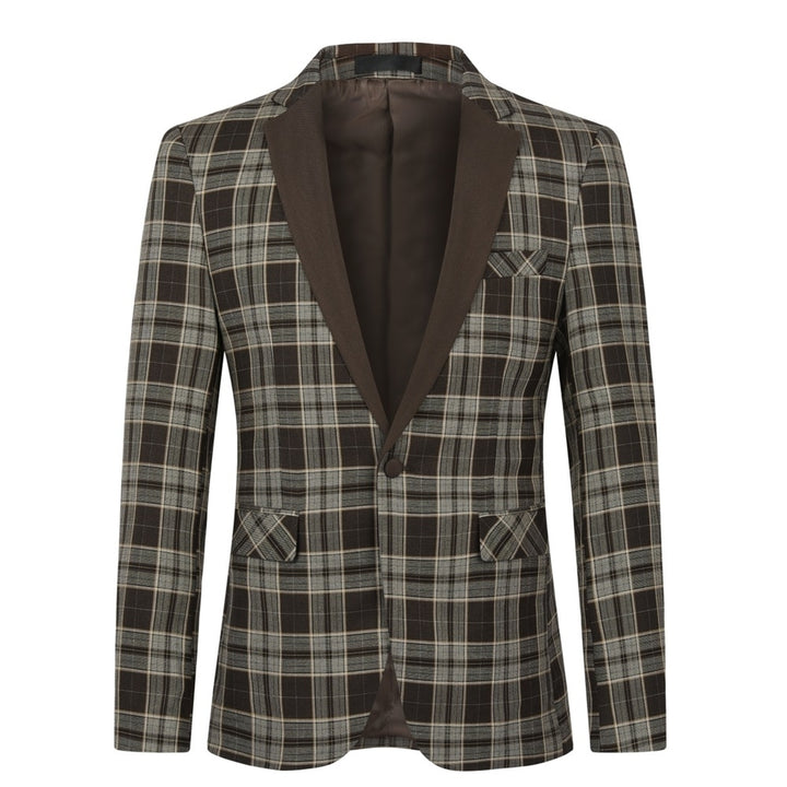 2PCS Men Suit Set Wedding Vintage Plaid Blazer Suits Long Sleeve One Buttton Slim Fit Autumn Jacket + Pant Image 3