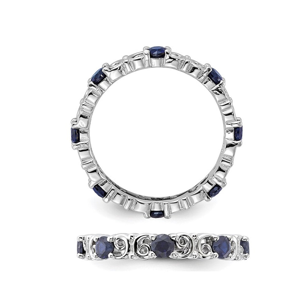 1.05 Carat (ctw) Lab-Created Blue Sapphire Band Ring in Sterling Silver Image 3
