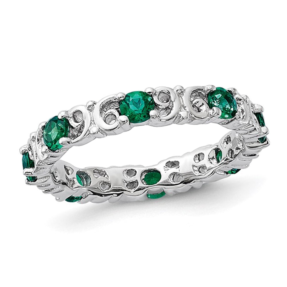 9/10 Carat (ctw) Lab-Created Emerald Band Ring in Sterling Silver Image 1