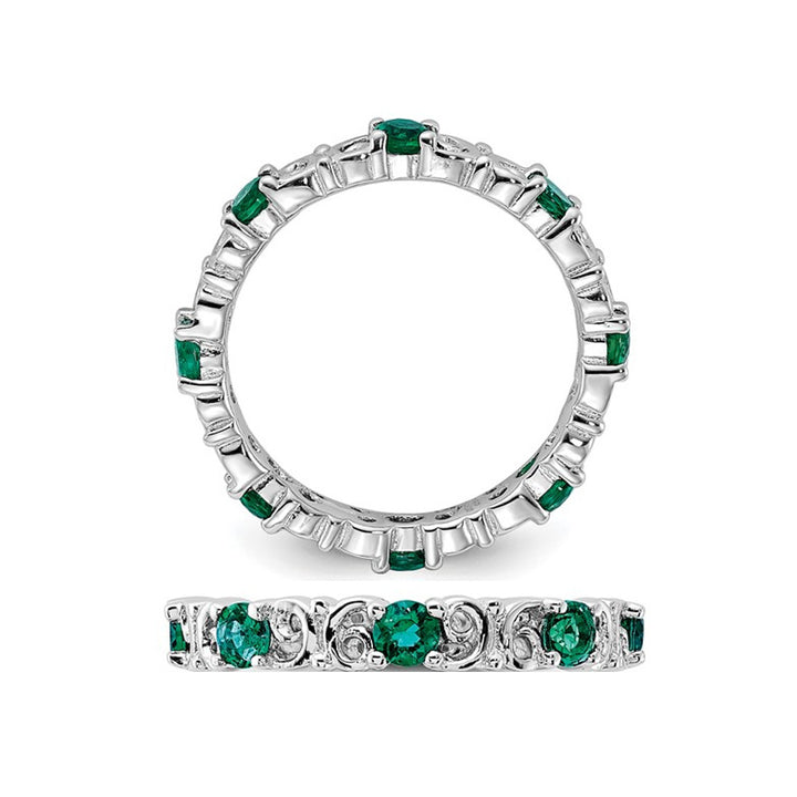 9/10 Carat (ctw) Lab-Created Emerald Band Ring in Sterling Silver Image 3
