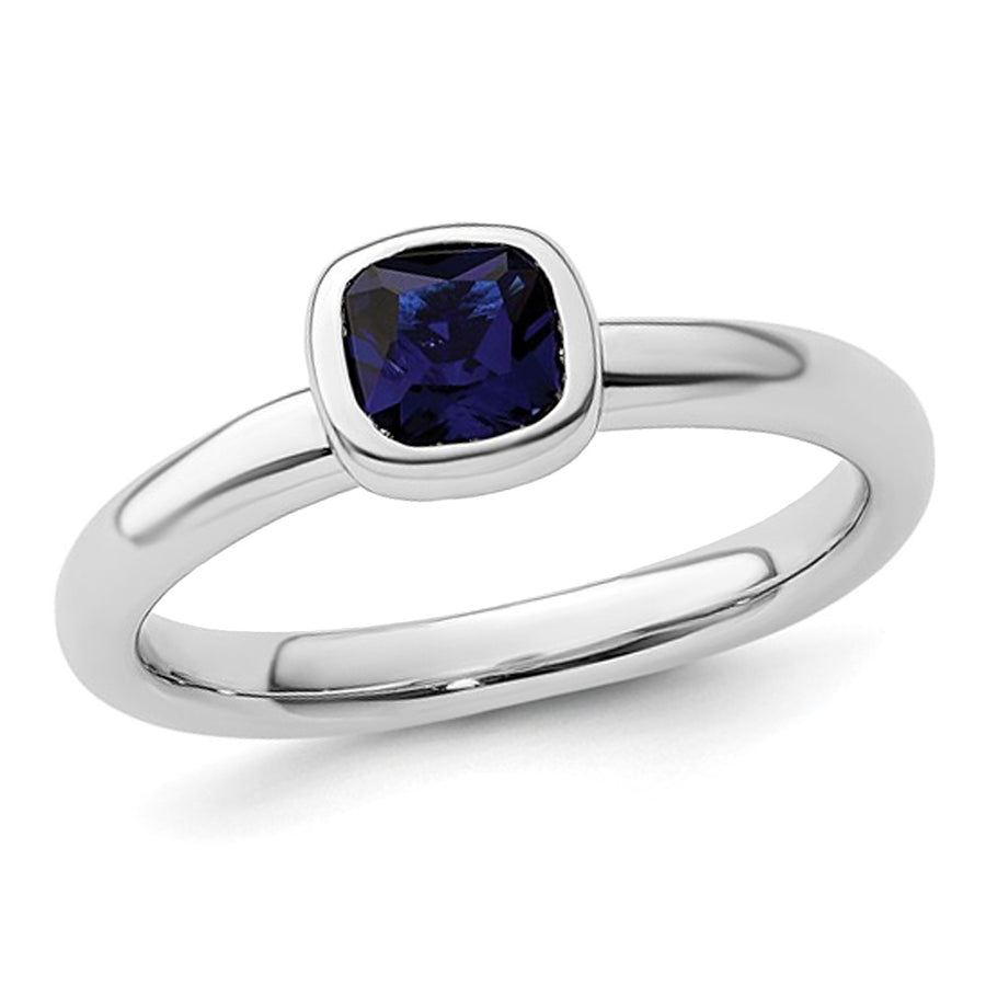 3/4 Carat (ctw) Cushion-Cut Lab-Created Blue Sapphire Ring in Sterling Silver Image 1
