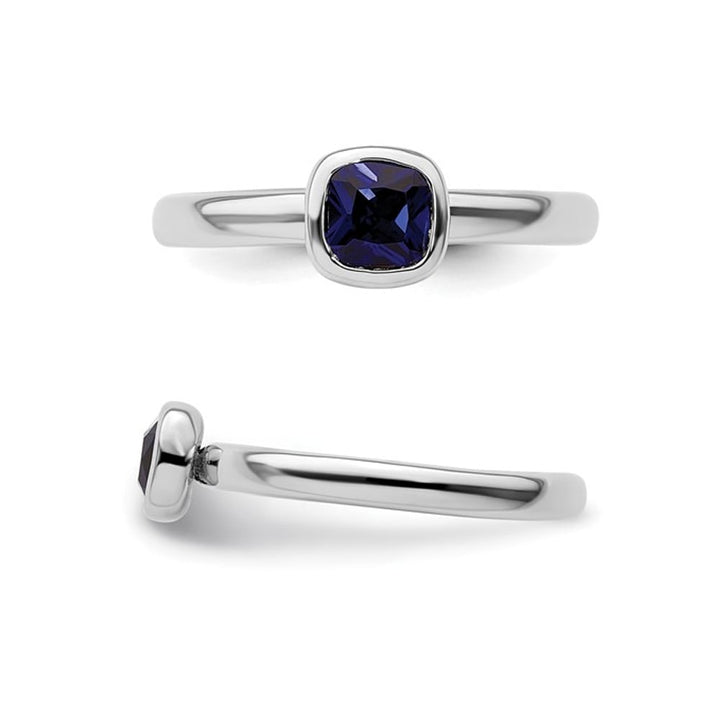 3/4 Carat (ctw) Cushion-Cut Lab-Created Blue Sapphire Ring in Sterling Silver Image 2