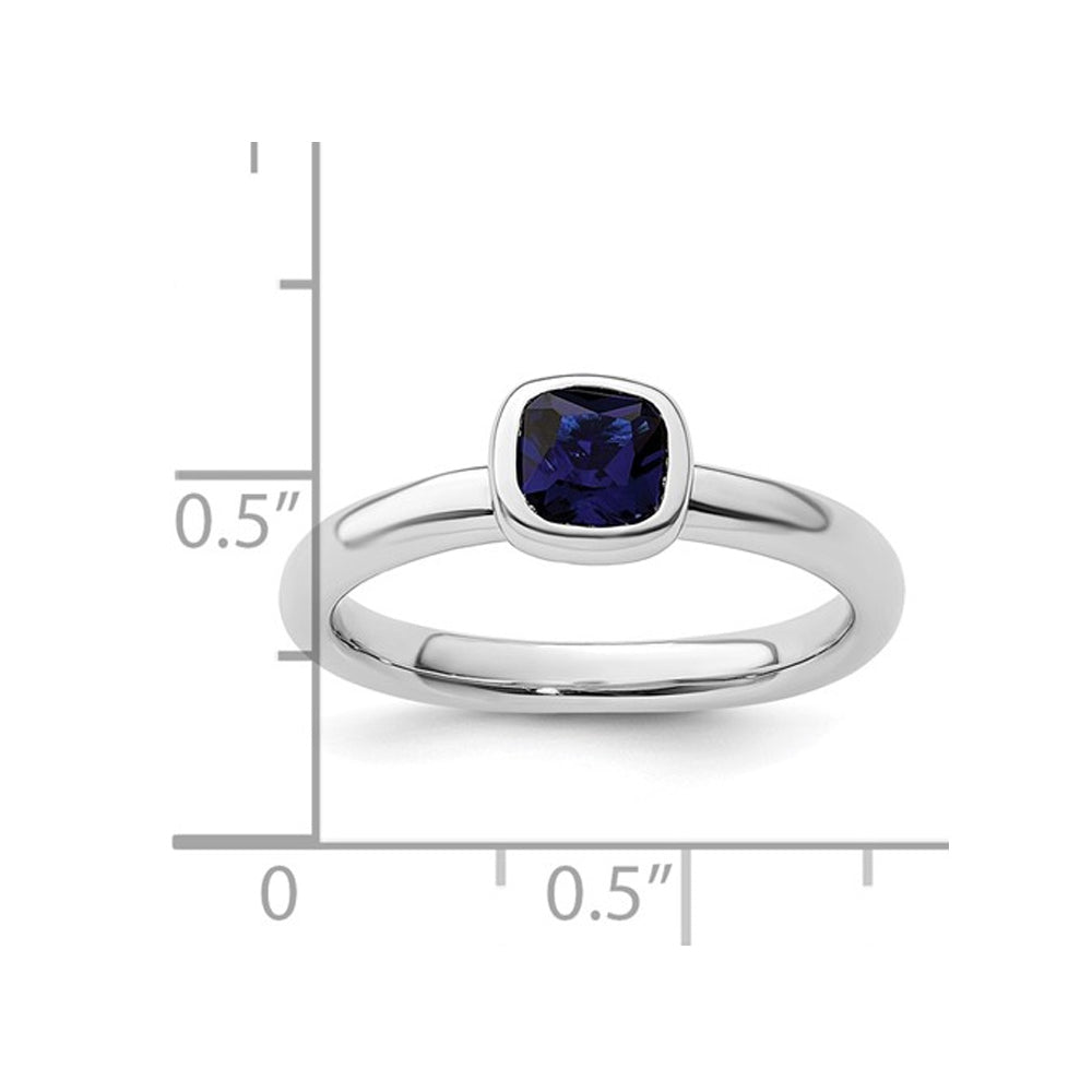 3/4 Carat (ctw) Cushion-Cut Lab-Created Blue Sapphire Ring in Sterling Silver Image 4