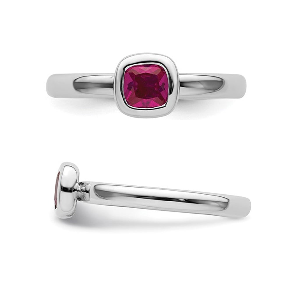 3/5 Carat (ctw) Cushion-Cut Lab-Created Ruby Ring in Sterling Silver Image 2