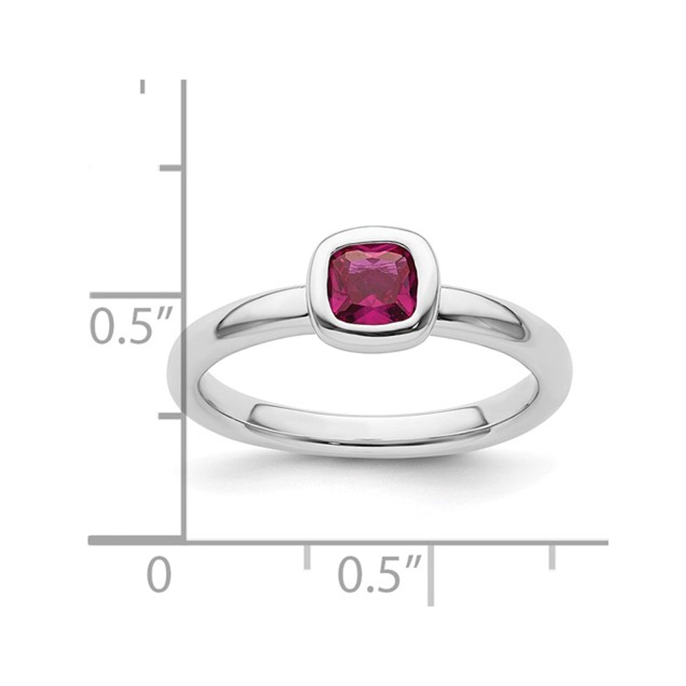 3/5 Carat (ctw) Cushion-Cut Lab-Created Ruby Ring in Sterling Silver Image 4