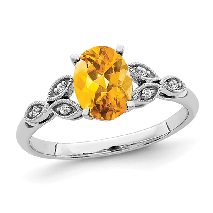 1.00 Carat (ctw) Oval-Cut Citrine Ring in 14K White Gold Image 1