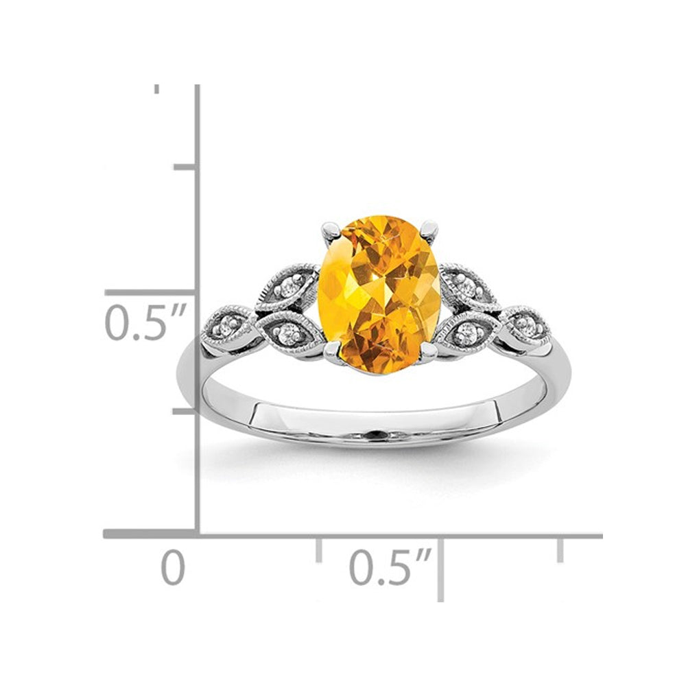 1.00 Carat (ctw) Oval-Cut Citrine Ring in 14K White Gold Image 2