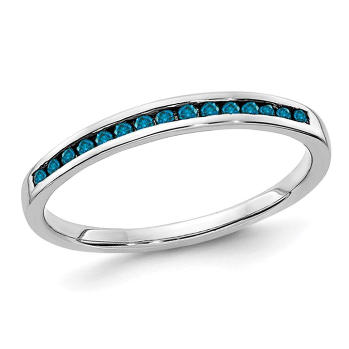 1/7 Carat (ctw) Blue Diamond Wedding Band Ring in 14K White Gold Image 1