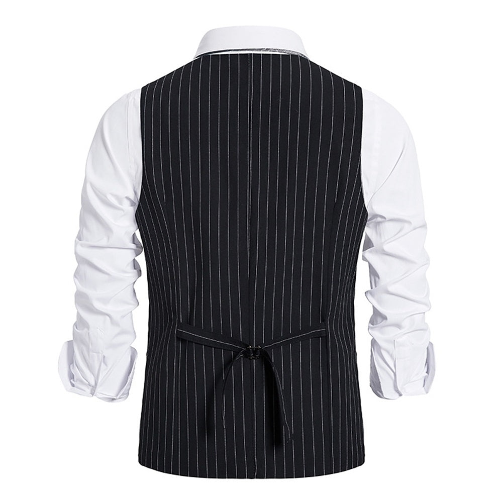 Men Vest Jacket Slim Fit Vintage Sleeveless Waistcoat Business Casual Single Breasted Striped V Neck Dress Vests Image 3