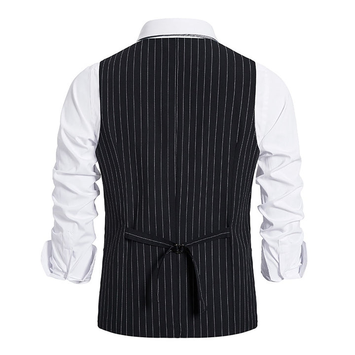 Men Vest Jacket Slim Fit Vintage Sleeveless Waistcoat Business Casual Single Breasted Striped V Neck Dress Vests Image 3